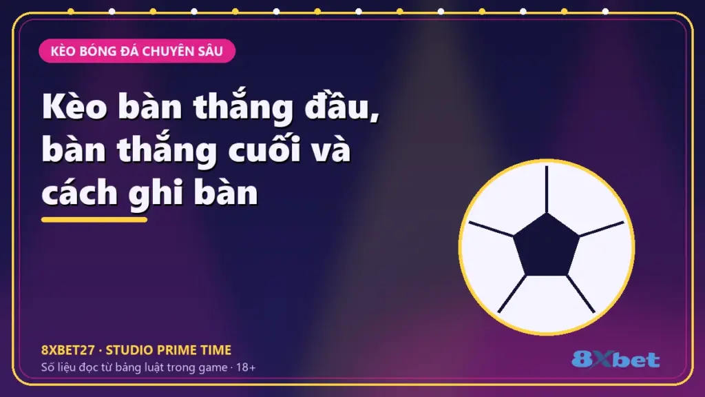 Kèo bàn thắng đầu, bàn thắng cuối và cách ghi bàn – tiêu đề trên thẻ studio tím chàm và hồng tím