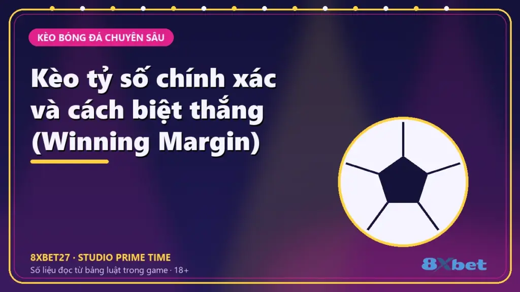 Kèo tỷ số chính xác và cách biệt thắng (Winning Margin) – tiêu đề trên thẻ studio tím chàm và hồng tím